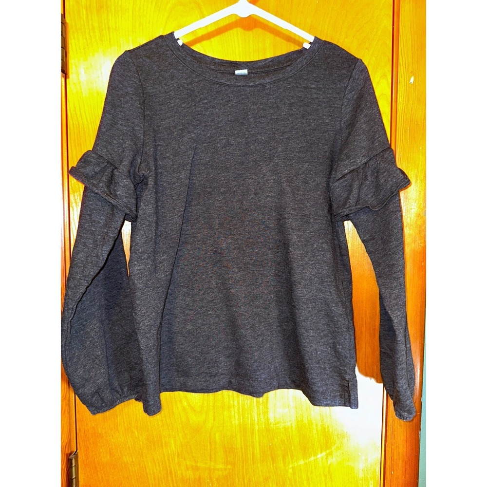 Old Navy Womens Charcoal Gray Pullover Sweatshirt Ruffle Sleeve Small